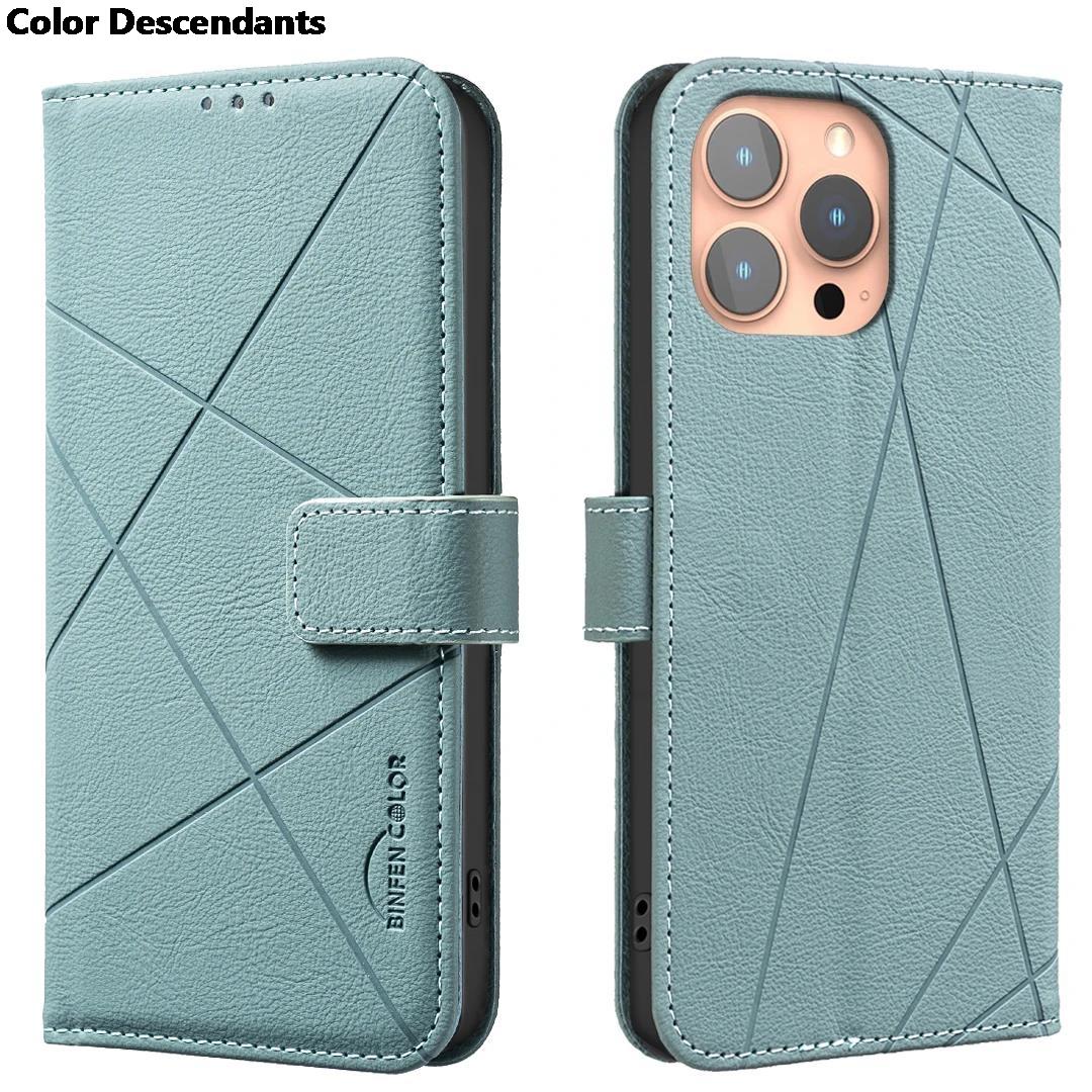 

Кожаный чехол-книжка с отделениями для карт и купюр для iPhone 16 Pro Max 15 Plus 14 13 12 11 16E с тиснеными линиями, сумка, деловой чехол для телефона For iPhone 15 зелёный