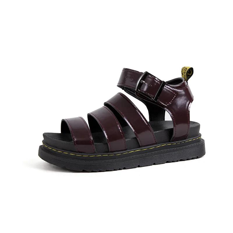 Fashion 2025 Large Summer New Thick Sole One Line Casual Roman Sandals Women's Cross Border Round Head Buckle Shoes