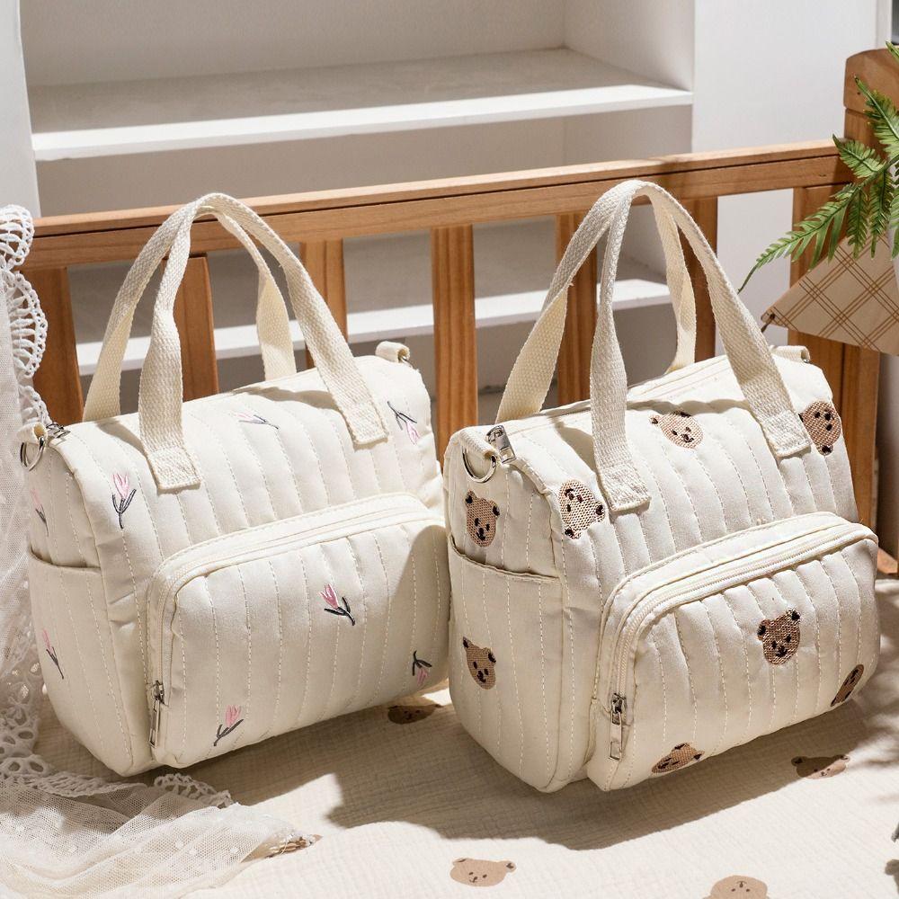Embroidery Baby Diaper Organizer Korean Style Quilted Embroidered Shoulder Bag Mummy Bag  Outdoor