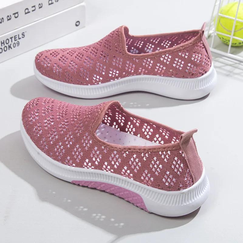  NEW Summer Korean Mesh Comfortable Women Shoes Breathable Hollow Sports Walking Sneakers Casual Flat Ladies Dance Shoes
