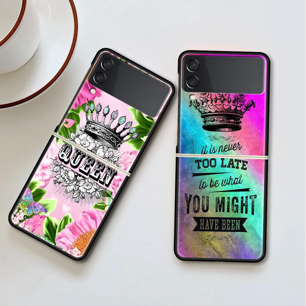 Luxusní pouzdro pro Samsung Galaxy Z Flip 4 3 5G černé PC pevné pouzdro na telefon módní zadní kryt ZFlip Funda princezna máma královna skořápka