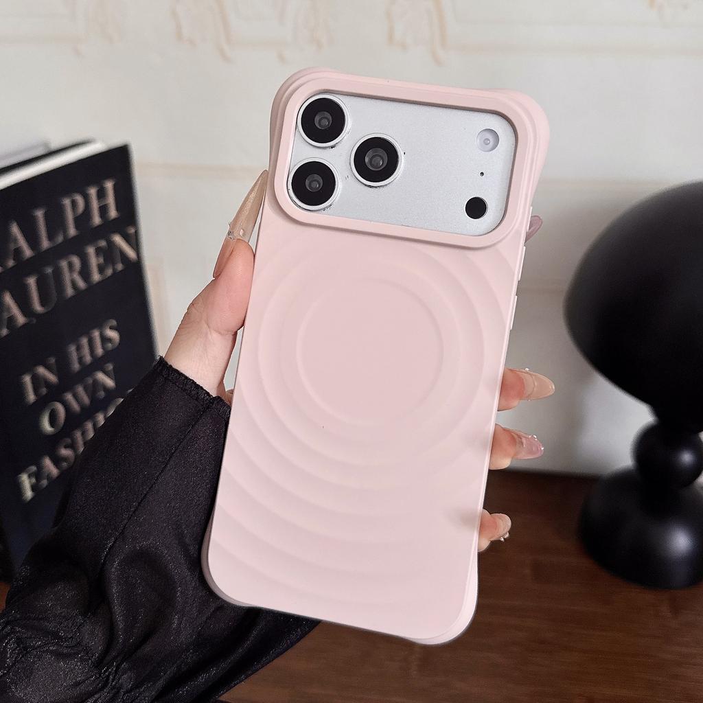 Four-corner anti-drop ripple silicone magnetic case, suitable for iPhone17PRO/official imitation silicone large hole 16PRO case