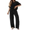 Women's Casual Loose Fit Embroidered Short Sleeve Top and Wide Leg Pants Two-Piece Set