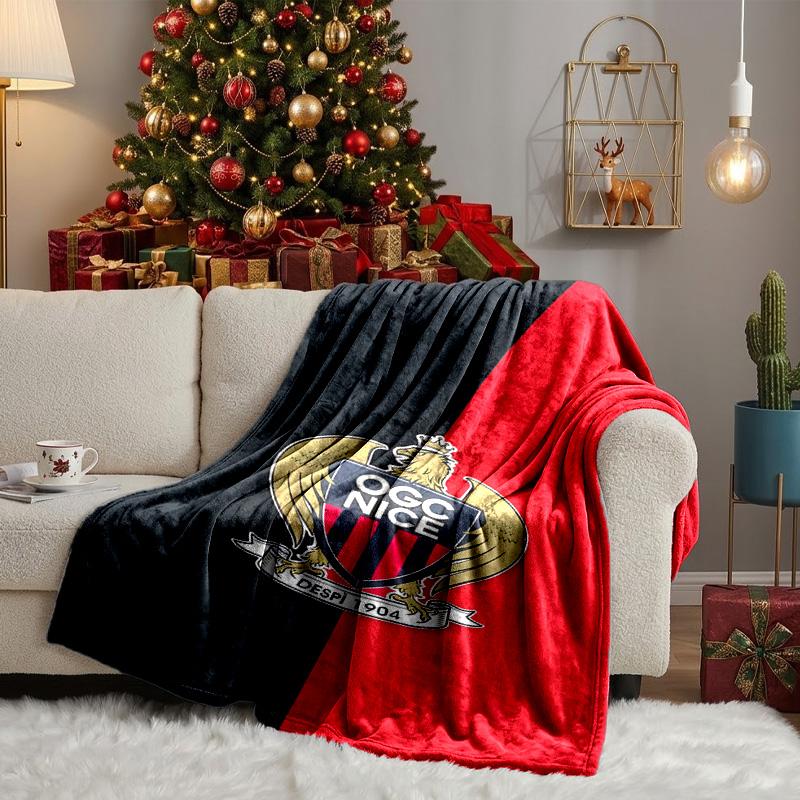 Ogc Nizza Wappen Kunstwerk Decke Leicht Ideal Bettwäsche Decke Perfekt für Reisen, Camping, Wohnzimmer, Büros, Sofas, Fan Weihnachtsgeschenk