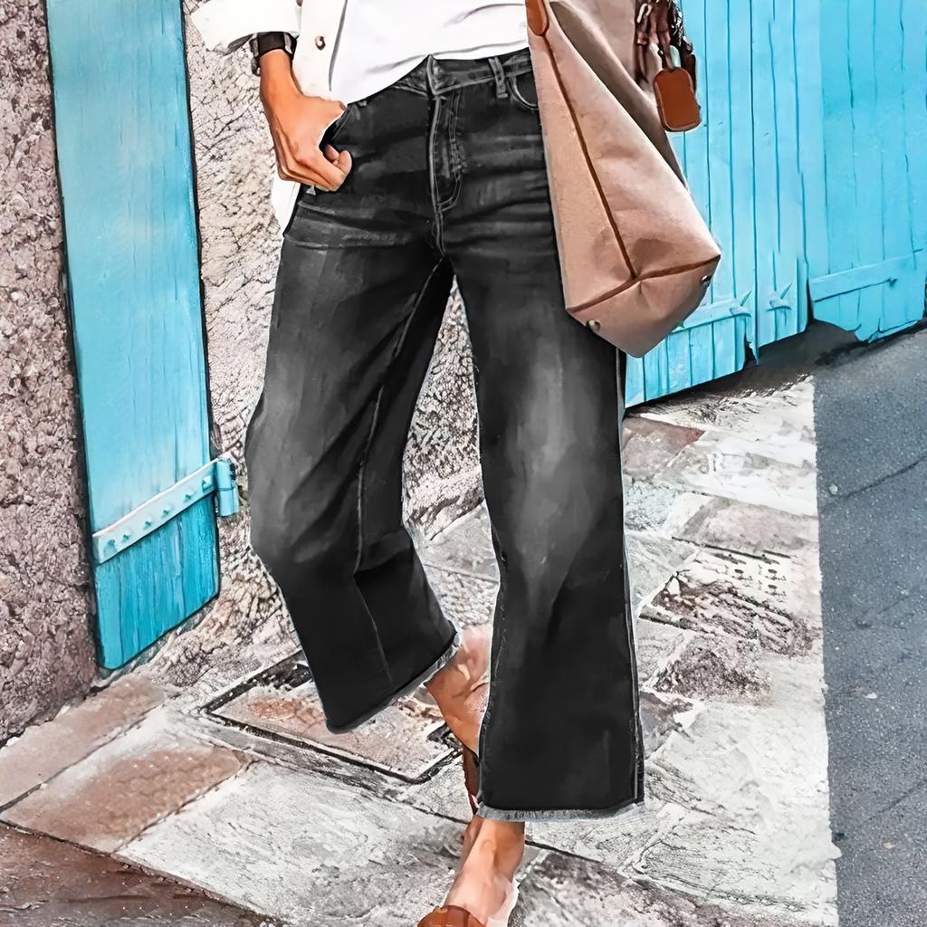 Ladies' Jeans Trend Casual Fashion Straight Leg Wide Leg Mid Waist Casual Fringed Denim Cropped Pants
