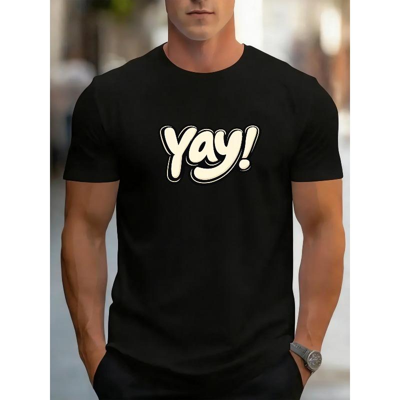 European sizes "Yay" Cartoon Art Print | Versatile Daily Top, Short-Sleeved, Light Round-Neck, Casual Style, Medium Stretch Fabric, All-Season Fit