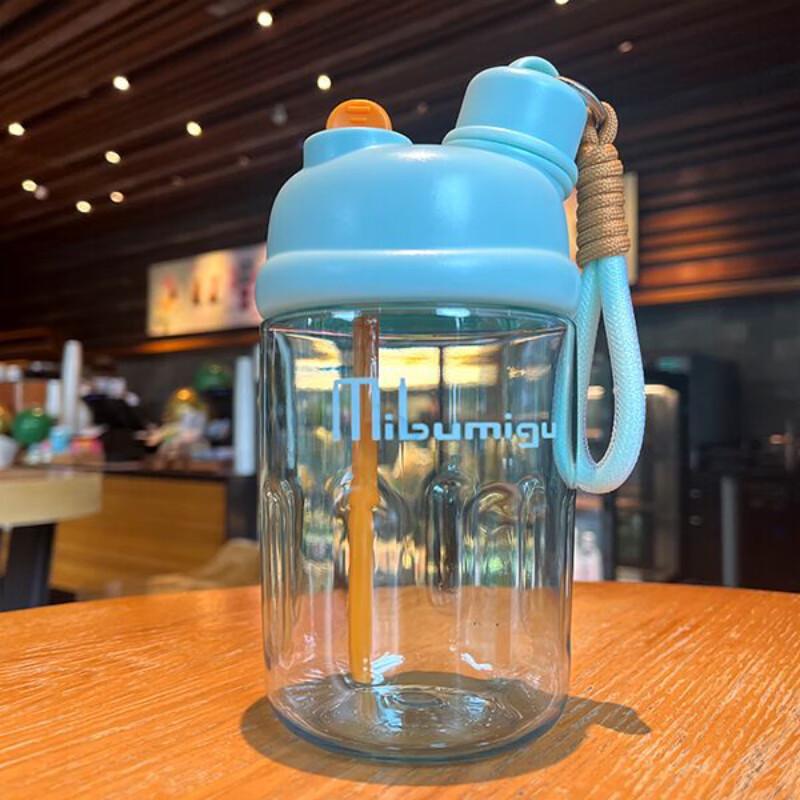 Chating Kids Dual-Drink Portable Straw Water Bottle with Handle