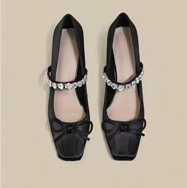 Fashion Spring summer new butterfly knot thick single shoes square toe shallow mouth fashionable elegant simple versatile high heels