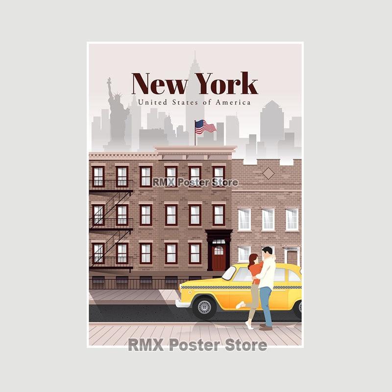 

Минималистичные плакаты с мировыми путешествиями, Нью-Йорк, Лондон, Париж, городской плакат, белая бумага, принт, настенное художественное украшение, картина, декор для домашнего кафе 42x30cm