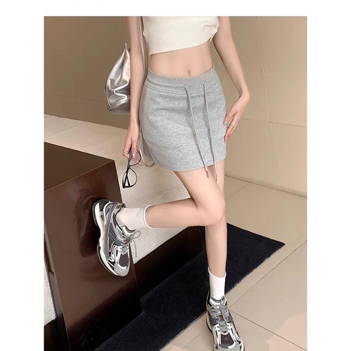 Women's Summer High-Waist Versatile A-Line Drawstring Sports Mini Skirt with Hip-Wrap Design
