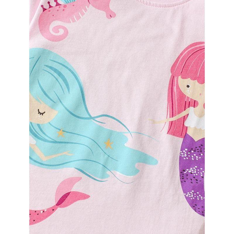 European and American Cute Girl Mermaid Short Sleeve Suit Baby Pure Cotton Leggings Two-piece Set Kids Summer Half Sleeve