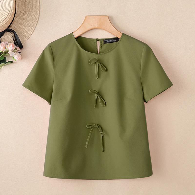 ZANZEA Women Casual Round Neck Solid Color Loose Short Sleeve Blouse