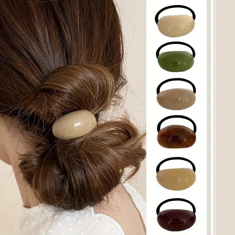 

6pcs French Hair Ties - High Elasticity Plastic Ponytail Clips, Mixed Color Simple Elastic Hair Ties, Solid Color Hair Ties