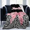 1PC Custom Name Pink Bow Leopard Print Flannel blankets Patterns Throw Blanket All-Season Soft Gift for Couch, Bed, Camping gifts