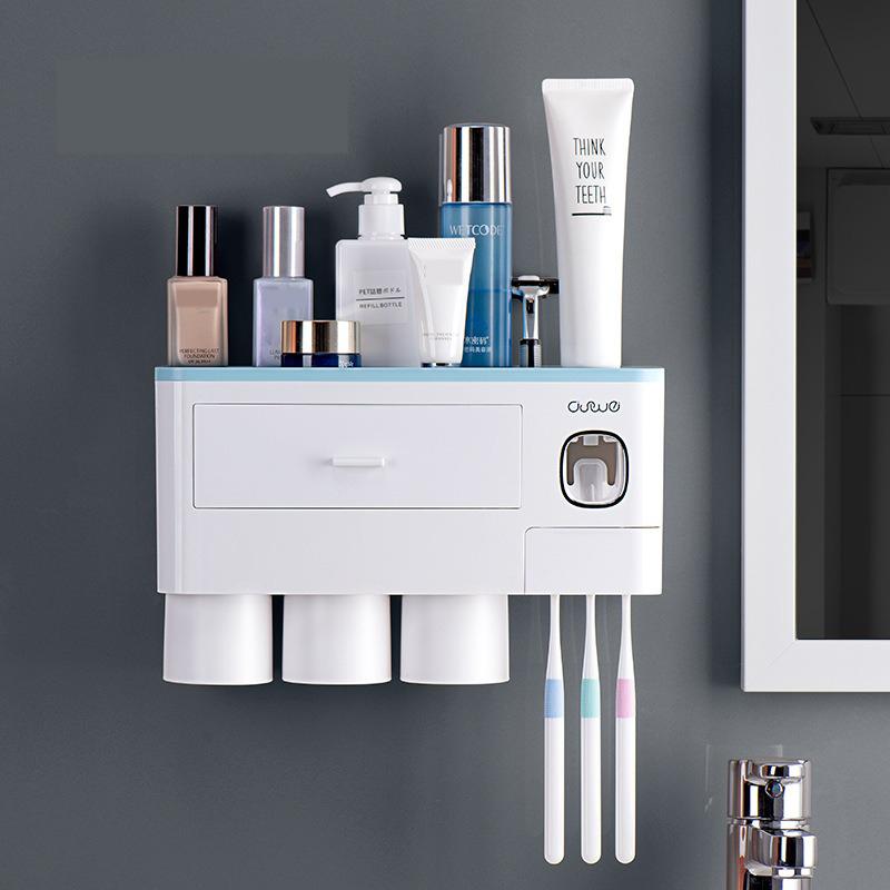 Toothbrush Holders Bathroom Decor with Toothpaste Dispenser, 2/3/4 Cups Toothbrush Holder Wall Mounted Bathroom Accessories