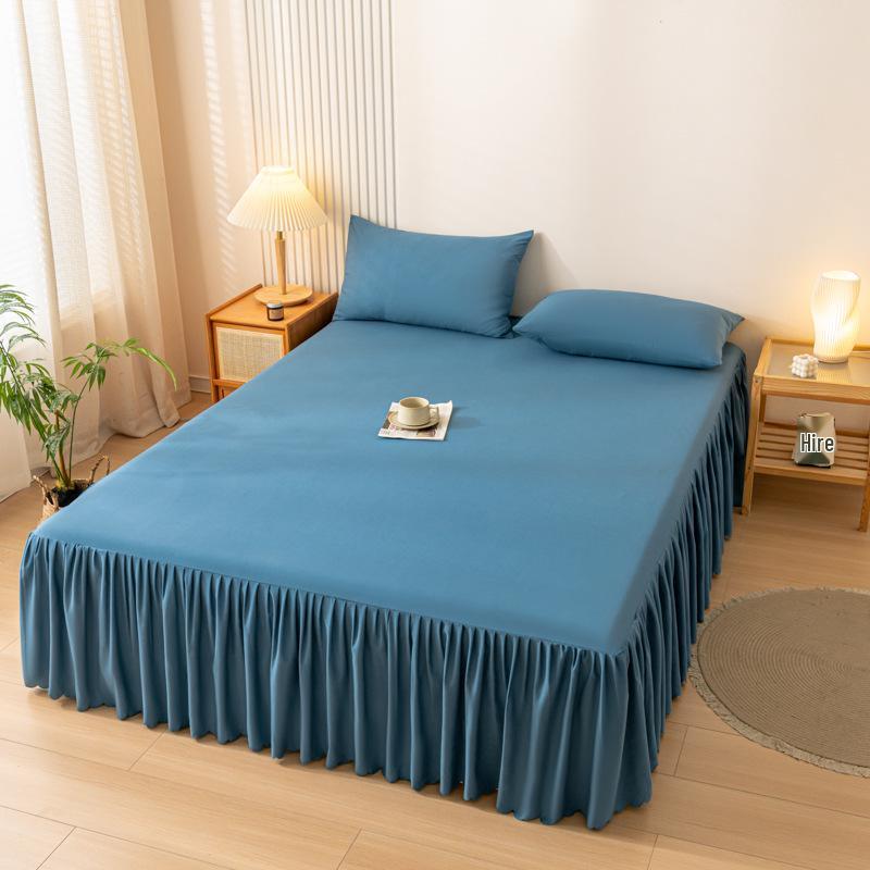 Korean Skin-Friendly Bed Skirt: Brushed Solid Color, Four Seasons, Anti-Pill, Fade & Shrink Resistant