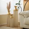 3-Piece gold metal floor vase set with white dot pattern, vases for dried flowers pampas grass, luxury home decor for living room hotel, not wat