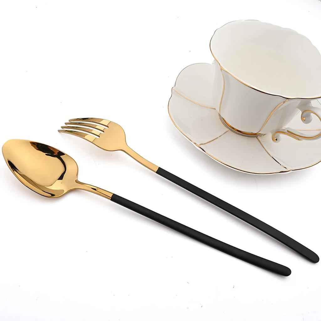 24Pcs Dinnerware Stainless Steel Tableware Set Gold Mirror Cutlery Kitchen Knife Fork Spoon Restaurant Wedding Flatware Set