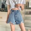 852 Women's High-Waisted Wide-Leg Denim Shorts, Korean Style, Loose Fit