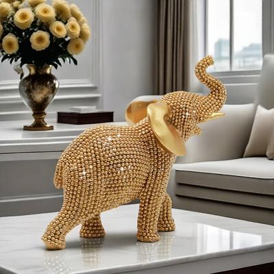 Goldener Elefant Perlenbesetzte Zierfigur Glücksbringer Dekorative Tiere Weihnachtsbaumschmuck Feiertagsdekoration Einzugsgeschenk