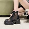 Fashion Aphixta 7cm Square Heel Breathable Mesh Ankle Boots Women Platform Lace Up Zip Close Summer Boots Platform Shoes Woman Boats