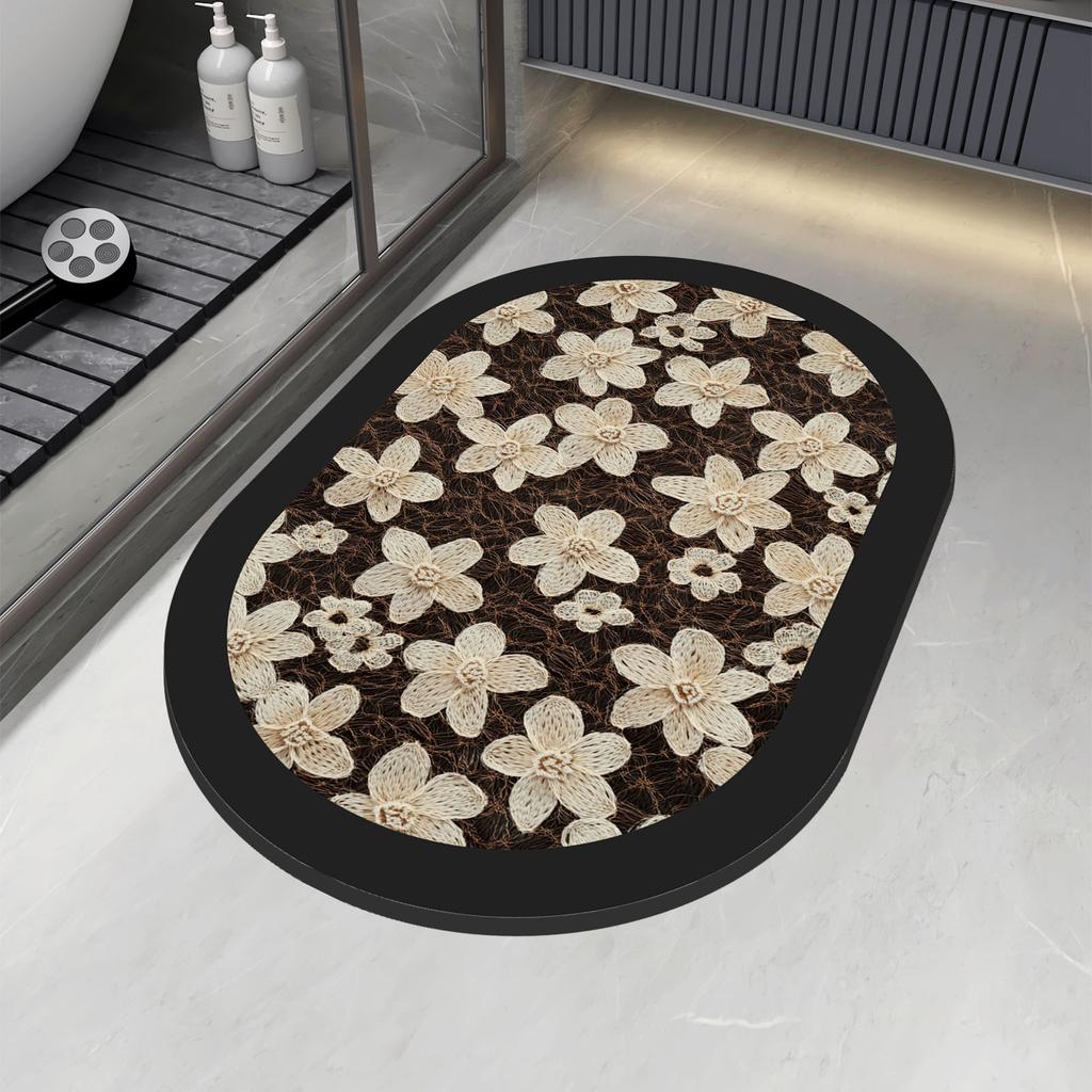 Retro Luxury Bathroom Mats Non-slip Shower Bath Mat Absorbent Floor Foot Mats Quick Dry Toilet Rugs Carpet Doormat Washable