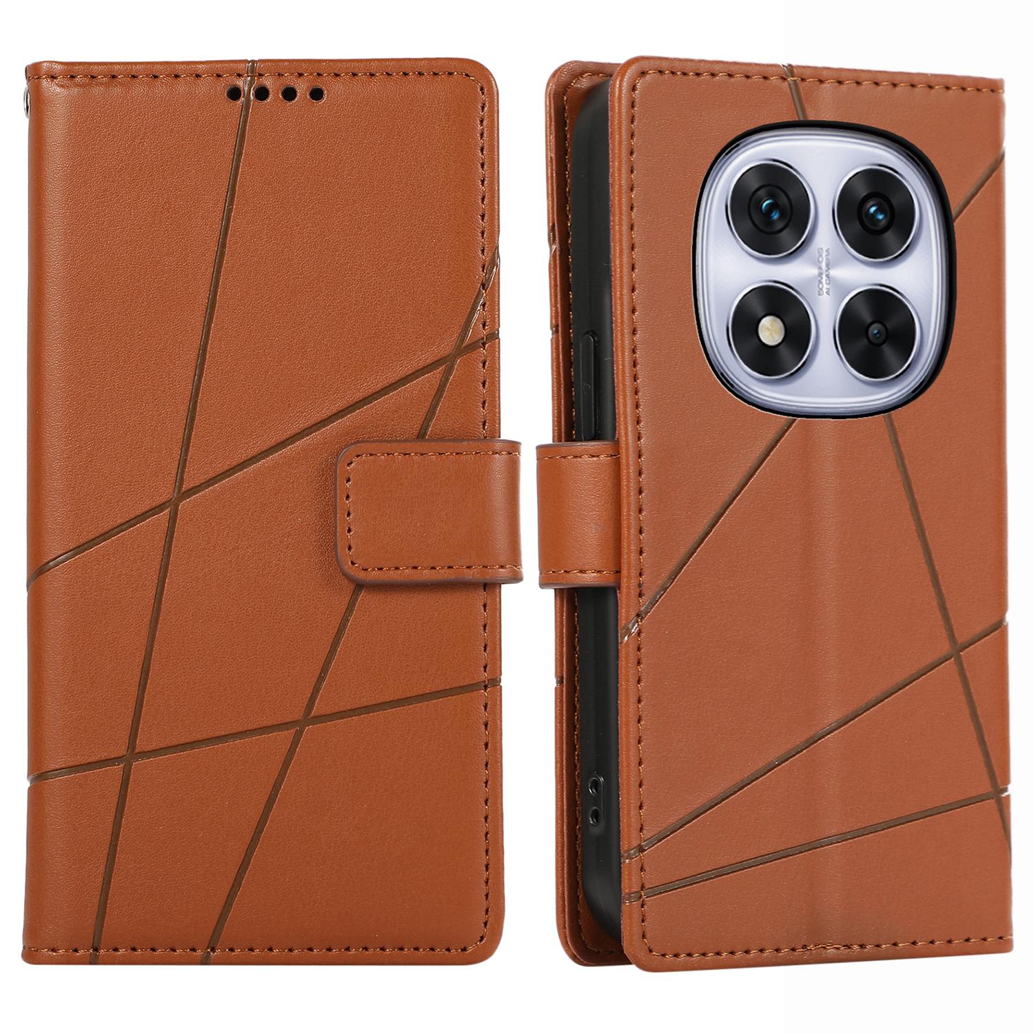 

DF-06 Для Xiaomi Redmi Note 14 Pro 4G Чохол для телефону Шкіряна обкладинка-гаманець з лінійним тисненням Brown