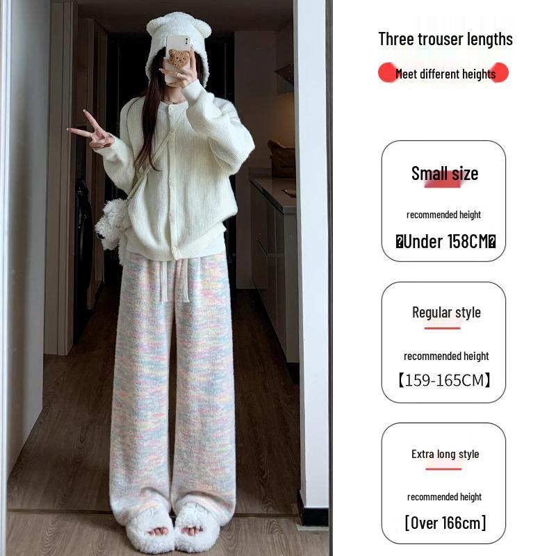 

145 Petite High Waist Rainbow Fleece Pants - Soft, Loose, Wide-Leg for Women (Autumn/Winter) 150cm S (80-95 jin)