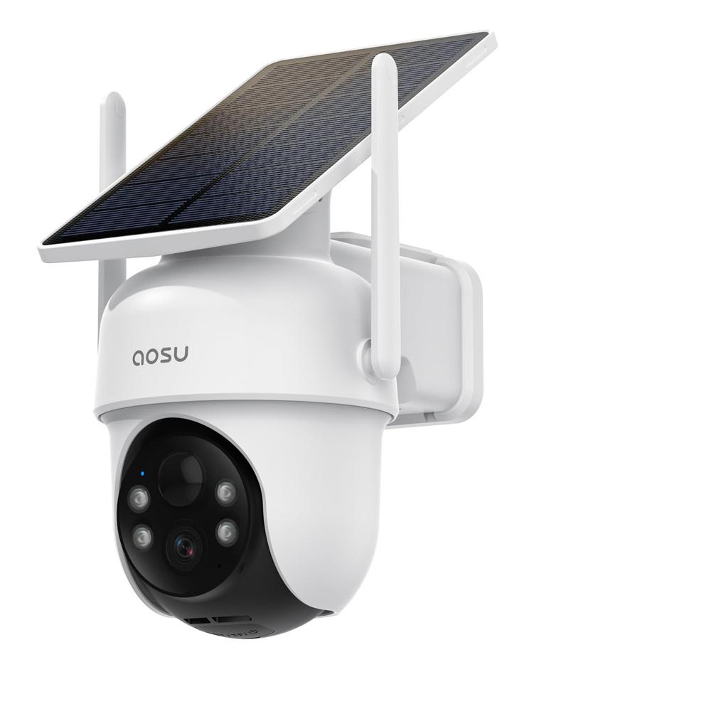 5MP Beveiligingscamera's Buiten Draadloos 2 Camera-Kit, Zonne-energie Home Beveiligingscamerasysteem met 360° Pan & Tilt Auto Tracking 2K Kleuren Nachtzicht