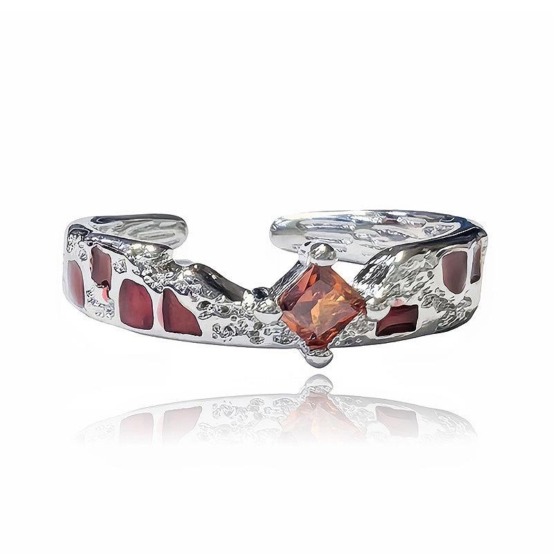 Schachbrett Karo Rot Tropfenglasur Offener Ring Retro Nischendesign High-End Zeigefingerring Stapelbar Tragen Partnerring