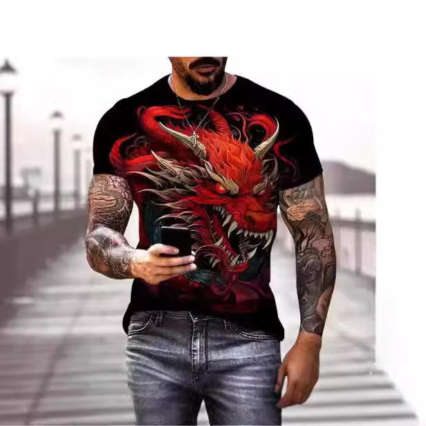 Dragon 3D printed T-shirt men's and women's casual fashion streetwear oversized short-sleeved T-shirt Harajuku children