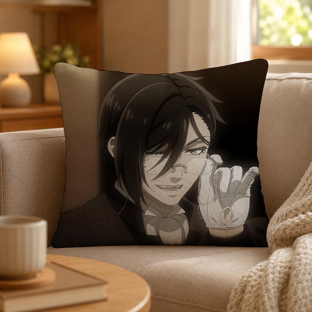 Anime Black Butler Gothic Art Cushion Cover Personalized Short Plush Soft Bedroom Sofa Home Decor Gift