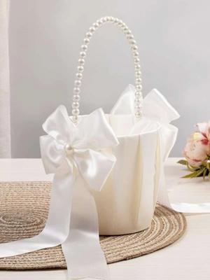 Wedding Supplies Bridal Flower Basket Pearl Handle Flower Girl Basket 1pc