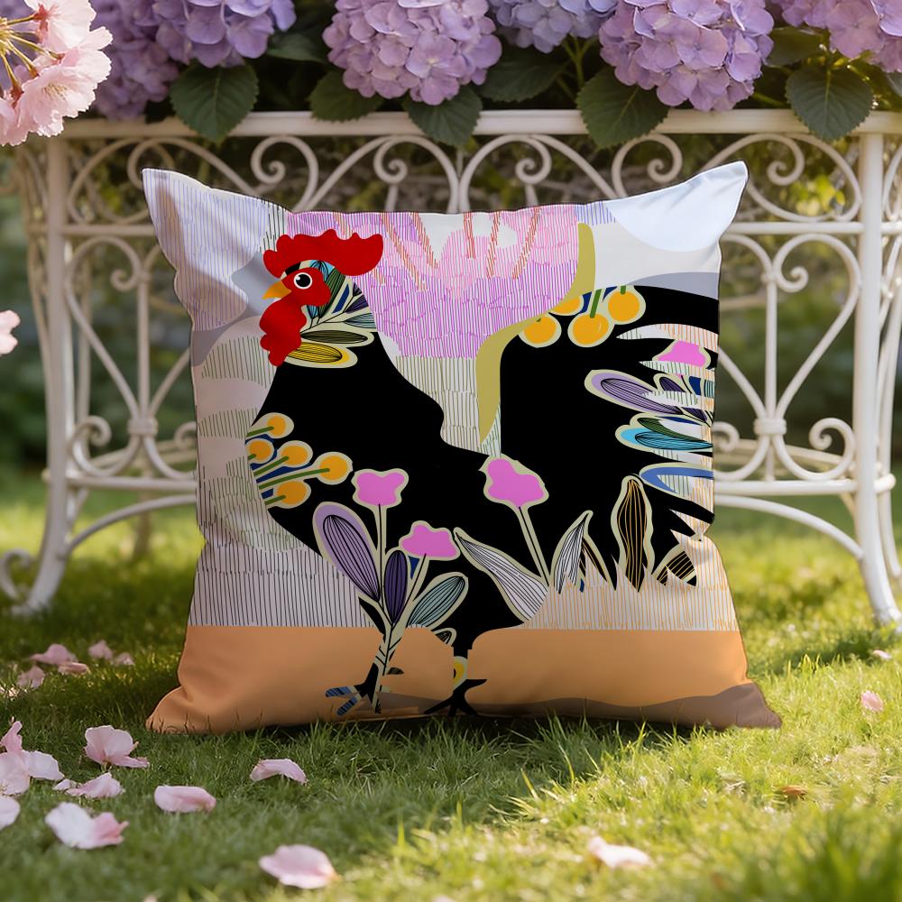 Rooster Doodle Art Cushion Cover Home & Car Dual-Scene Pillow Cover: Reversible for Premium Comfort