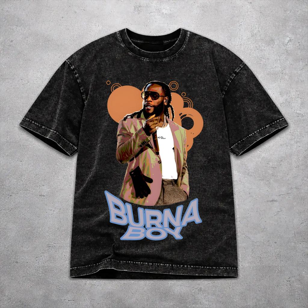 Harajuku Burna Boy Singer Apparel T-Shirts for Men Women Cotton Washed Tee Shirt Clothes