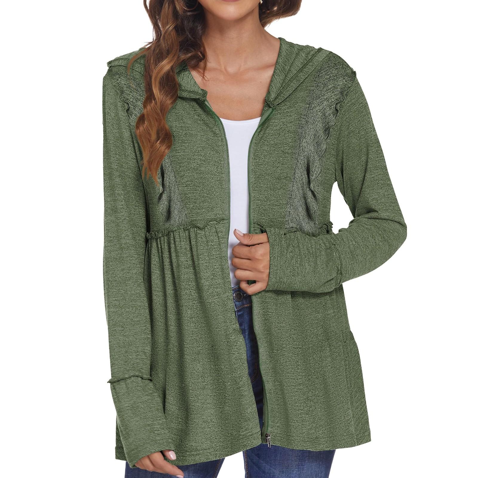 

Женская толстовка на молнии с длинным рукавом, толстовки с капюшоном и карманами, куртка, пальто для женщин L армия зеленый