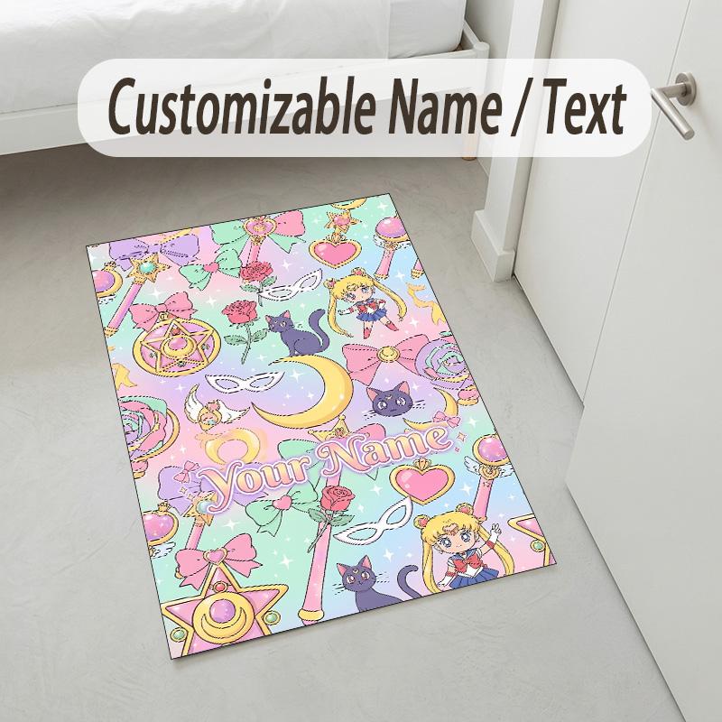 Personalized Crystal Velvet Carpet,Sailor Moon Custom Printed Name, Plush Area Rug For Home Indoor Decor