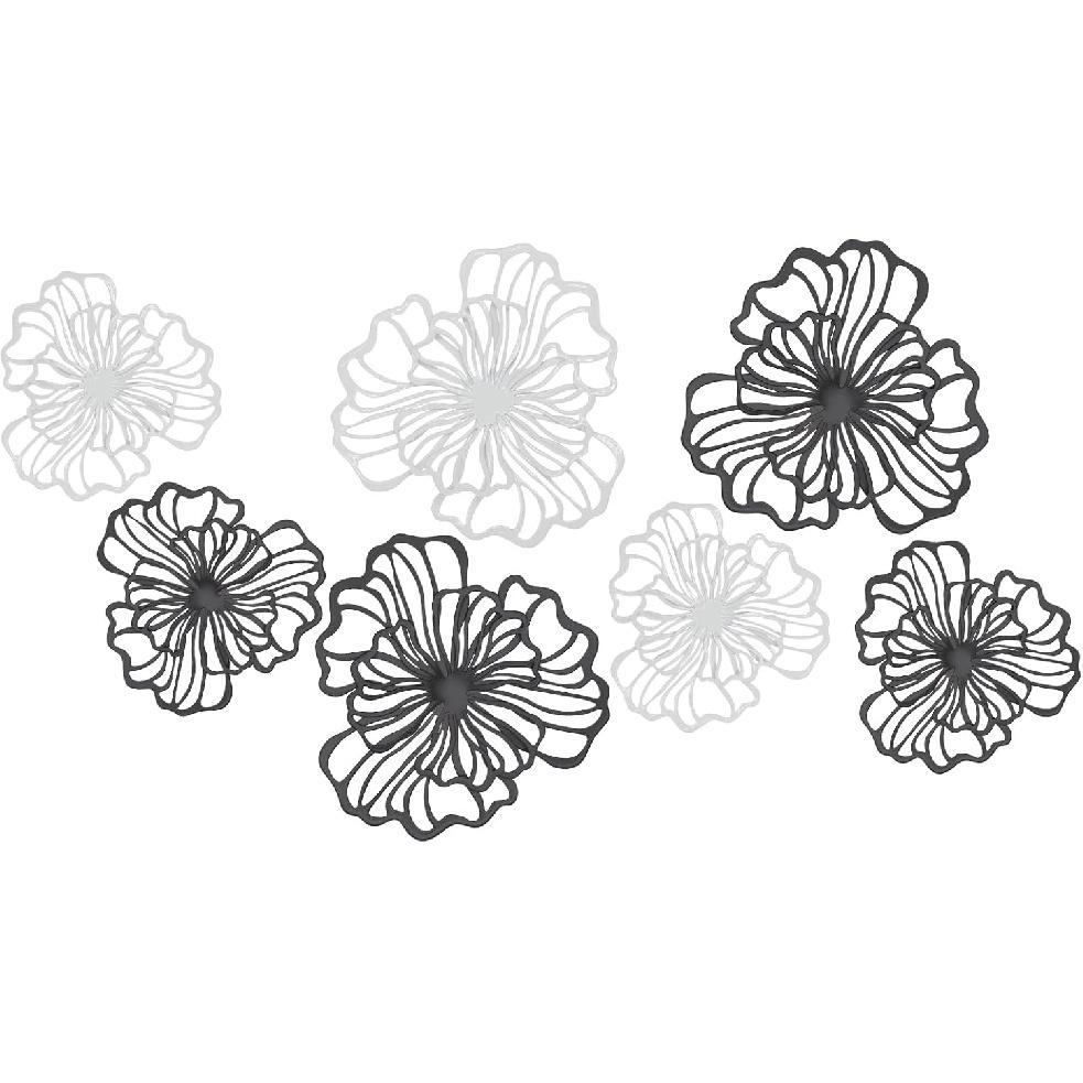 7 Piece Metal Wall Decor for Living Room, Boho Double Layered Iron Flower Wall Hanging Art, Aesthetic Indoor Metal Wall Sculpture Decor for Bedroom