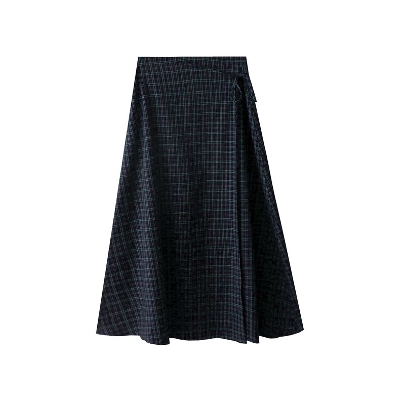 

Spring and Summer New Arrival Niche Design Retro Gingham Strap Skirt for Women High Waist Slim Looking A- line Dress Dark navy blue S