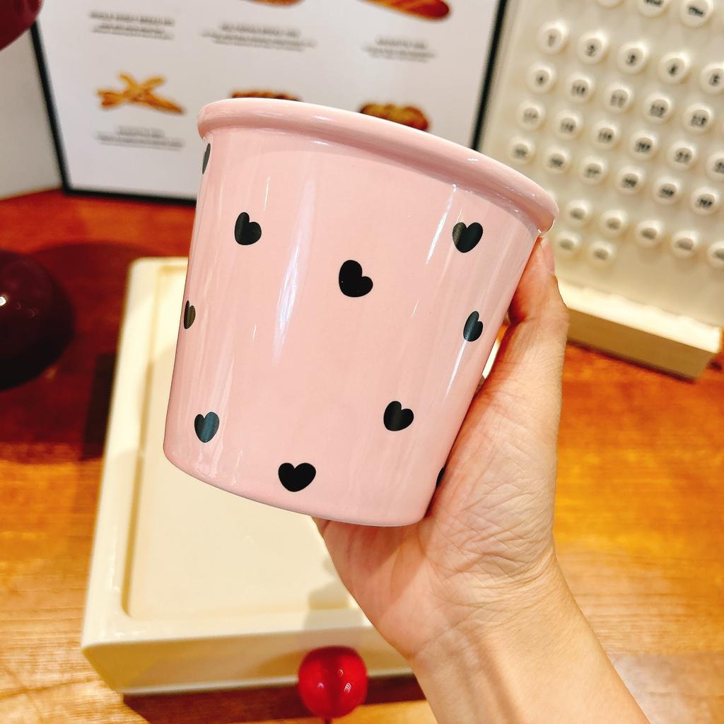 New Black and White Bow Birthday Theme Pink Ceramic Cup Princess Cup Love Hand Holding Mug Gift