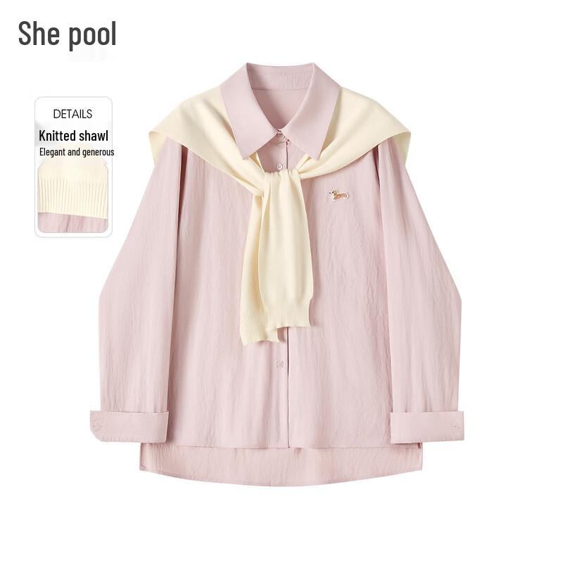 Women s Embroidered Lapel Casual Shirt S