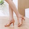 New Adult Latin Dance Shoes: Double Diamond Buckle, Soft Sole, High Heel, Denim, Wide Fit