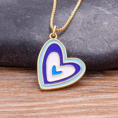 

Fashion Colorful Enamel Heart Pendant Chain For Women Cute Candy Color Peach Heart Necklace Choker Jewelry Party Gift Wholesale темно-синього кольору