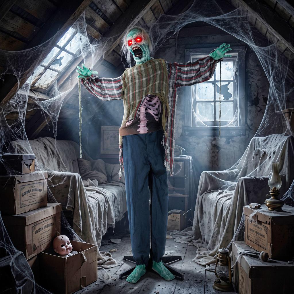 Animated Halloween Zombie Life-Size, 170 cm, with Sound and Touch Activation, Spooky Decoration