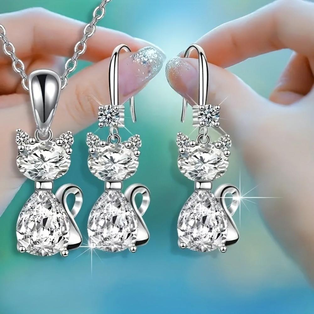 

Trendy Crystal Pendant Necklace Zinc Zinc Alloy Cute Cat Jewelry New Elegant Jewelry Sets Gift белый