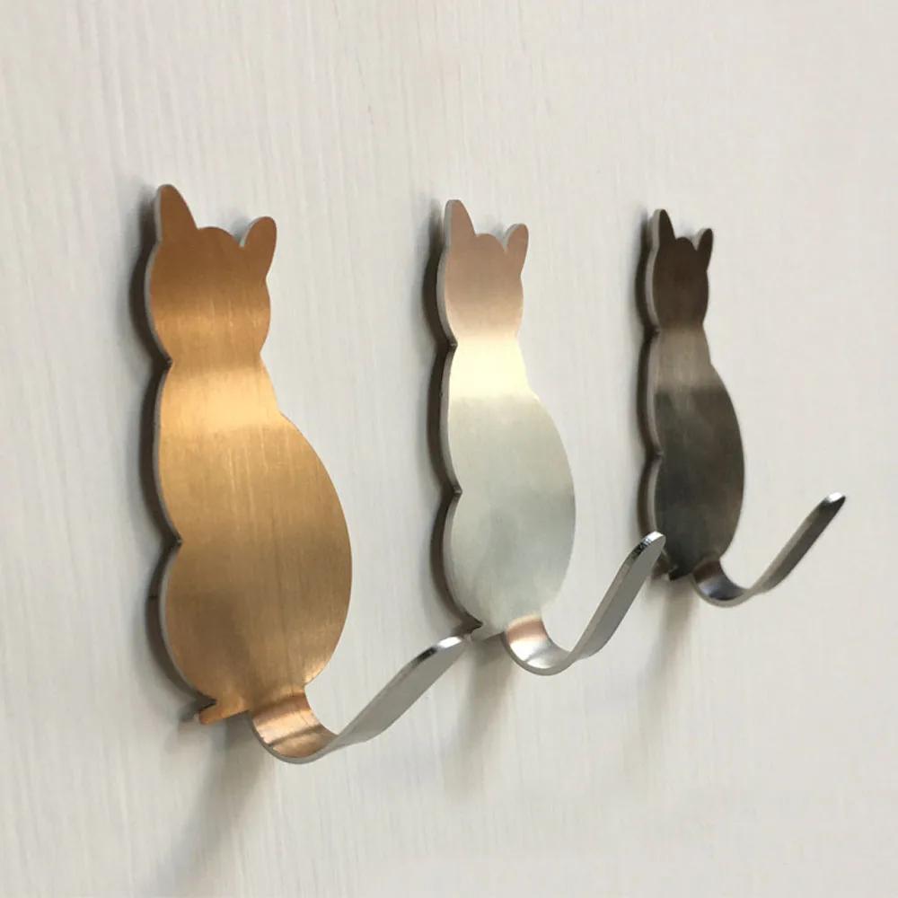 2pcs Self Adhesive Wall Hooks Cat Pattern Hangers For Bathroom Kitchen Stick On Wall Hanging Door Clothes Towel Racks Crochets