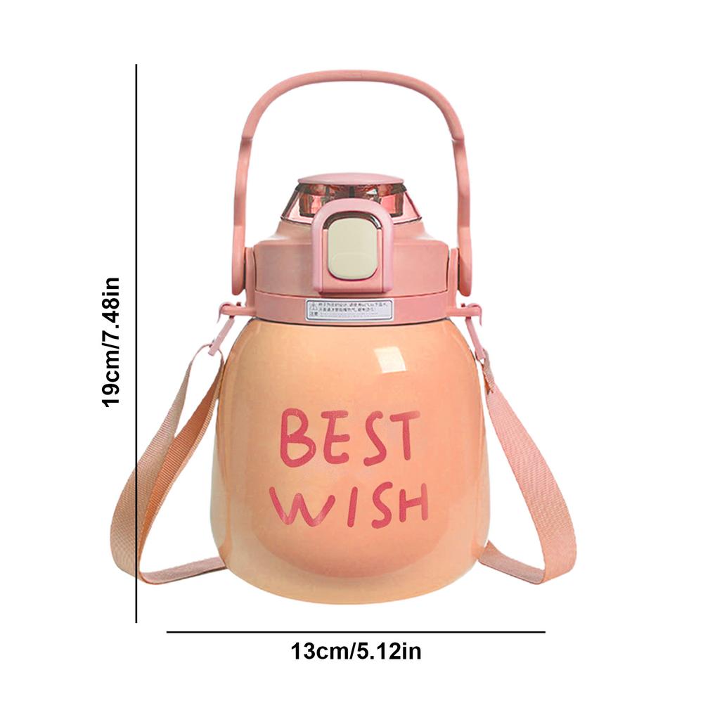 

Large Belly Bottle With Straw 1000ml Cute Water Bottles With Handle Hydrating Gym Bottle With Strap 316 Stainless Steel 0.5L рожевий