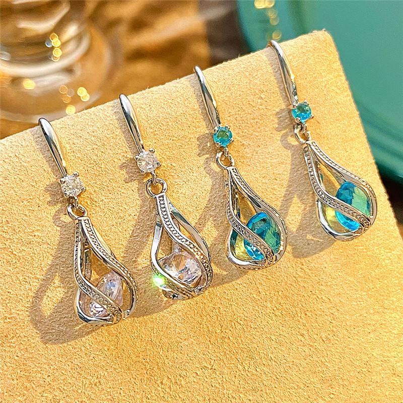 Fine New 925 Silver Luxury Crystal Zircon Earrings Charms for Woman Cute Engagement Wedding Jewelry Gift
