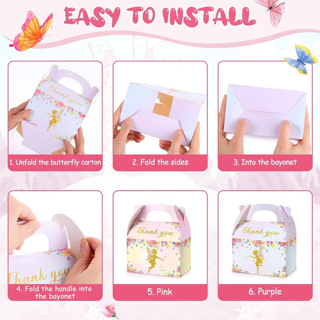 TaoBary 24 Pcs Floral Fairy Treat Boxes Floral Fairy Garden Goodie Party Favor Butterfly Theme Gift Boxes for Girl Birthday Baby Shower Party