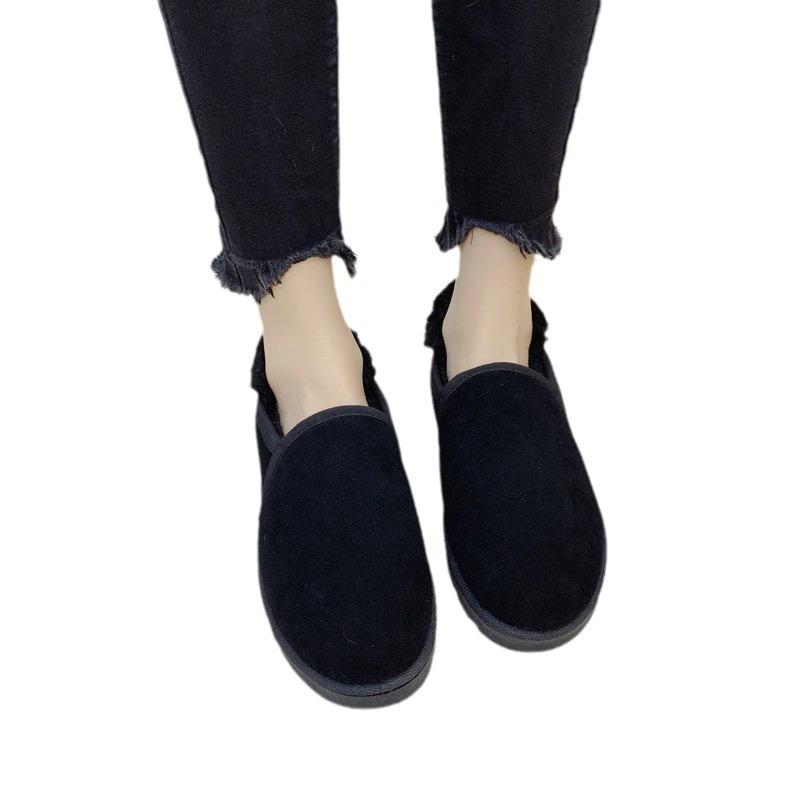 Fleece Autumn and Winter Casual Solid Color Average Size Low-top Flat Heel Round Head Suede Artificial Wool Black Women's Shoes